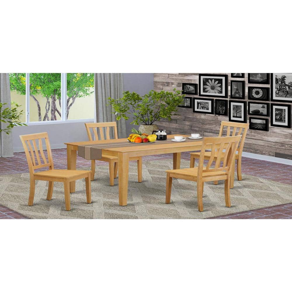 Natural Oak Finish Solid Wood Dining Set with 4 Chairs