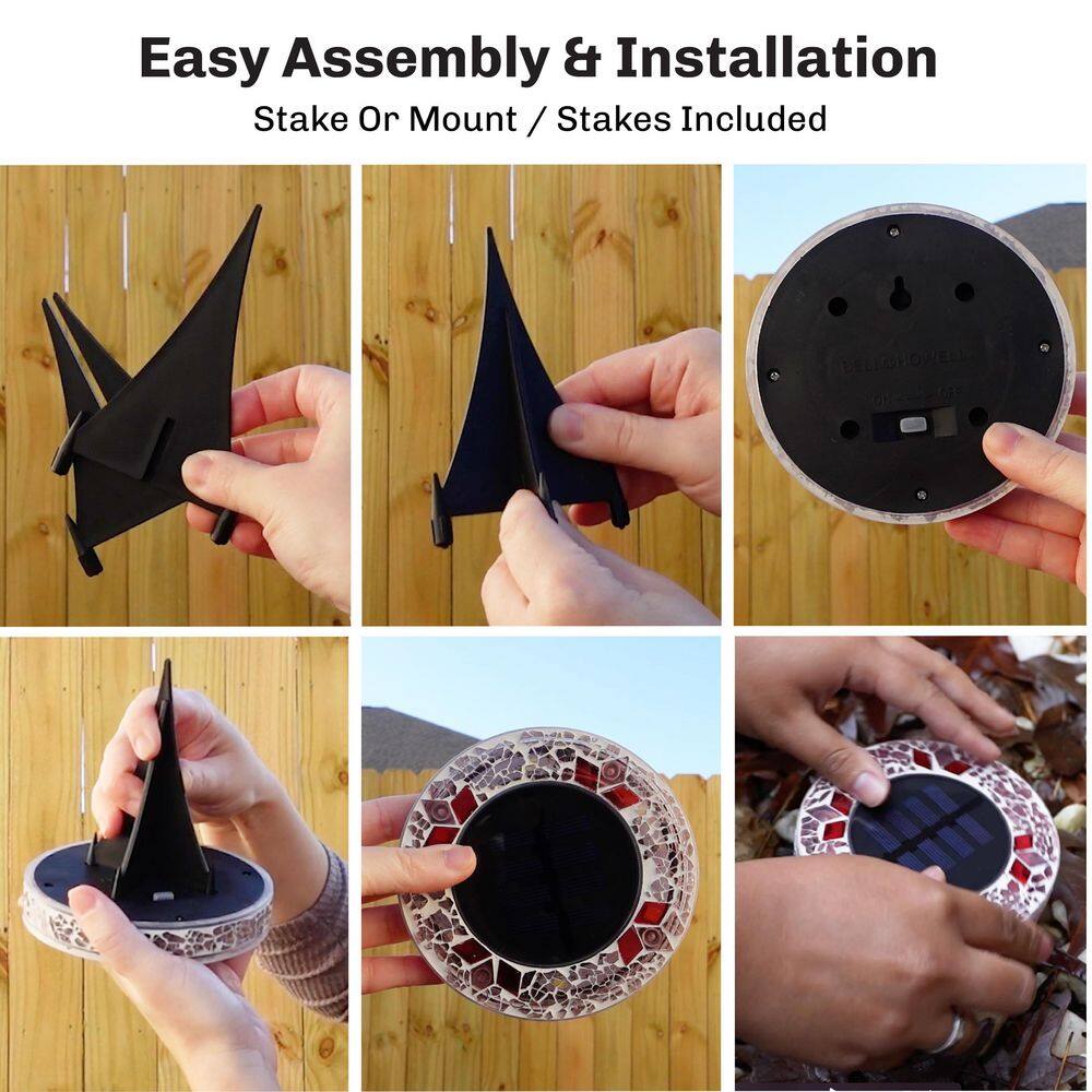 Blue Mosaic Solar Powered LED Disk Lights Set of 4