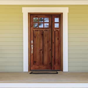 50 in. x 96 in. Craftsman Alder 2 Panel Right-Hand 6 Lite Clear Glass DS Red Chestnut Wood Prehung Front Door/Sidelite