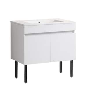 24 in. W x 18 in. D x 19 in. H Single Sink Freestanding Bath Vanity in White with White Ceramic Top