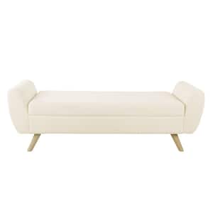 Cream Sherpa Storage Bench with Wood Legs 21 in. Height x 60 in. Width x 18 in. Depth