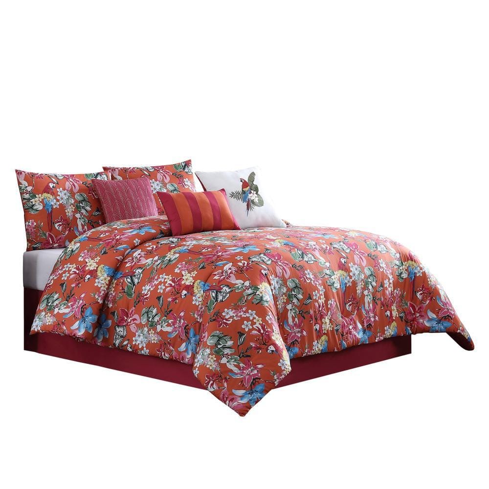 Benjara 7-Piece Multicolor Floral Microfiber King Comforter Set ...