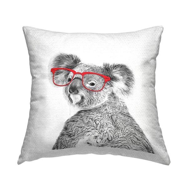 Stupell Industries Koala With Red Glasses Grey Square Outdoor Throw Pillow