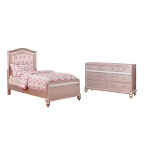 Stelna 2-Piece Rose Gold Wood Twin Bedroom Set, Bed and Dresser