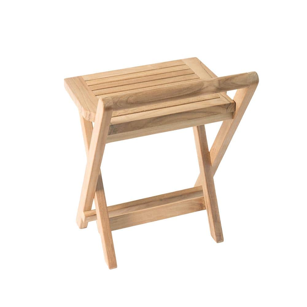 Fiji 16'' Teak Wood Folding Shower Bench with Brass Handle