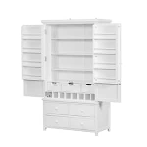 8-Shelf Freestanding Kitchen Pantry Organizer Wood Storage Cabinet with 8 Door Shelves, 3 Adjustable Shelves, White