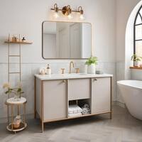 Modern Brass 3-Light Vanity Light 22 in. Linear Powder Room Bathroom Wall Light with Globe Clear Glass Shades