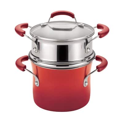 Classic Brights 3 qt. Aluminum Multi-Pot in Cranberry Red Gradient with Glass Lid