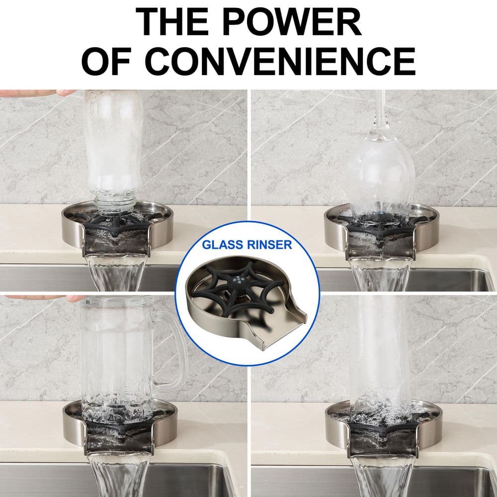Brushed Nickel Kitchen Sink Glass Rinser with Zinc Alloy Tray