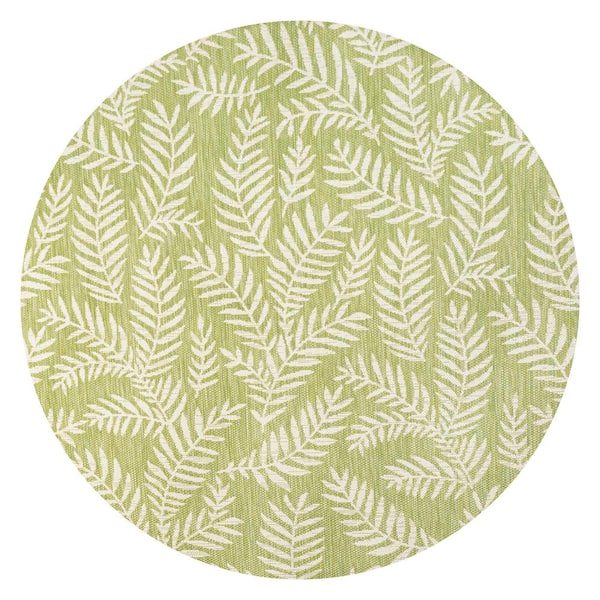 Nevis Palm Frond Green/Cream 5 ft. Round Indoor/Outdoor Area Rug