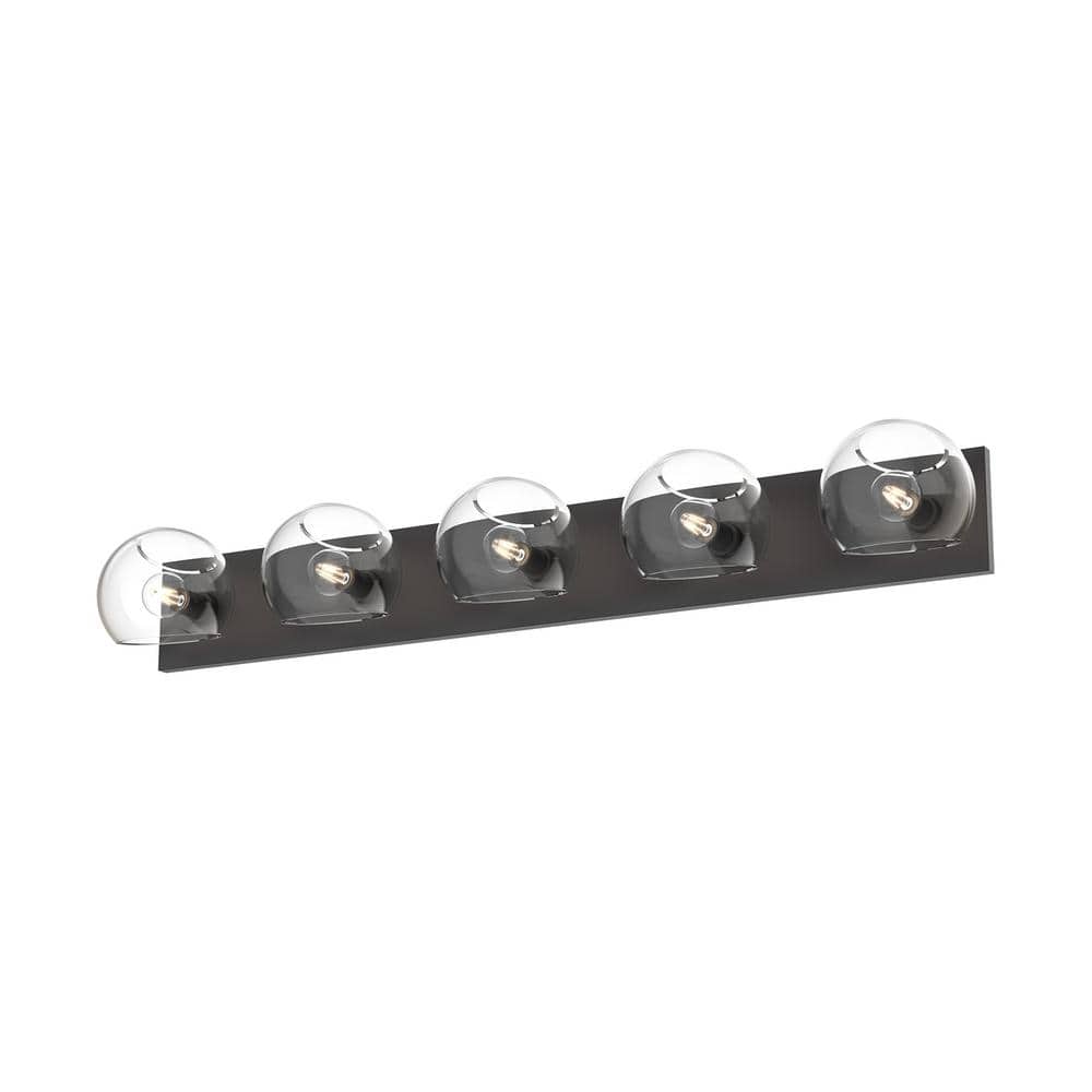 Matte Black Willow Dimmable 5-Light Bathroom Fixture with Clear Glass