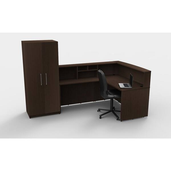 Unbranded 5-Piece Espresso Office Reception Desk Collaboration Center