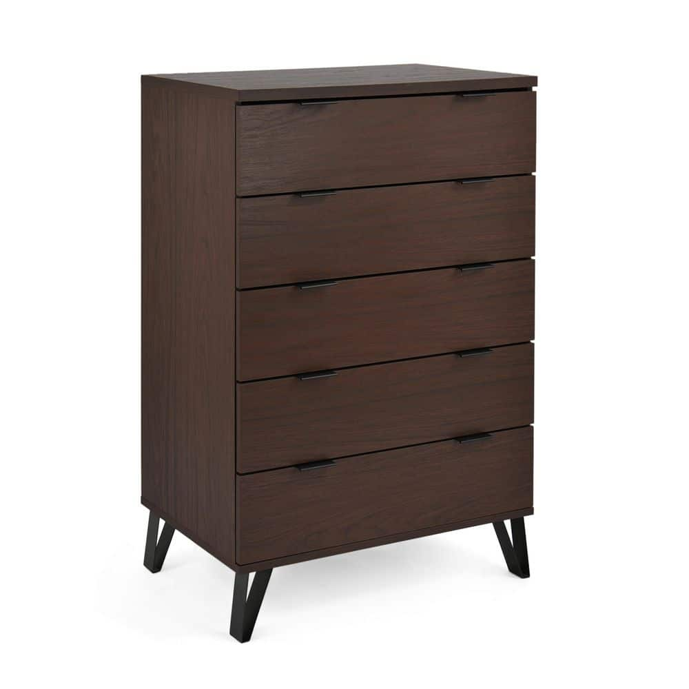 Noble House Maurers 5-Drawer Walnut and Matte Black Wide Dresser 109092 ...