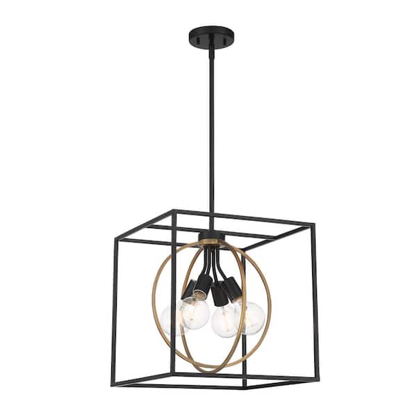Designers Fountain Kew Gardens 60-Watt 4-Light Matte Black Modern Pendant Light with Open Cage Design and No Bulbs Included