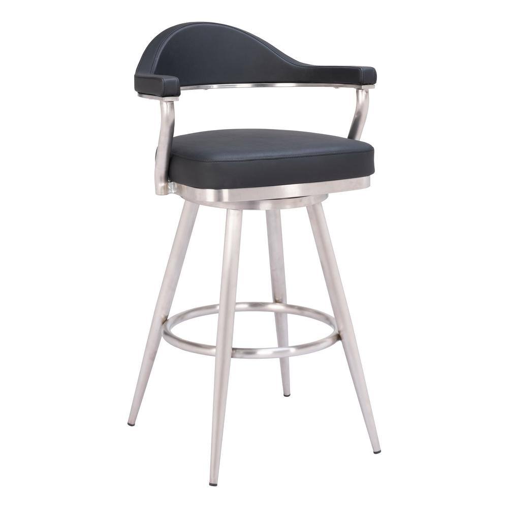 Black Leather and Metal Swivel Counter Stool