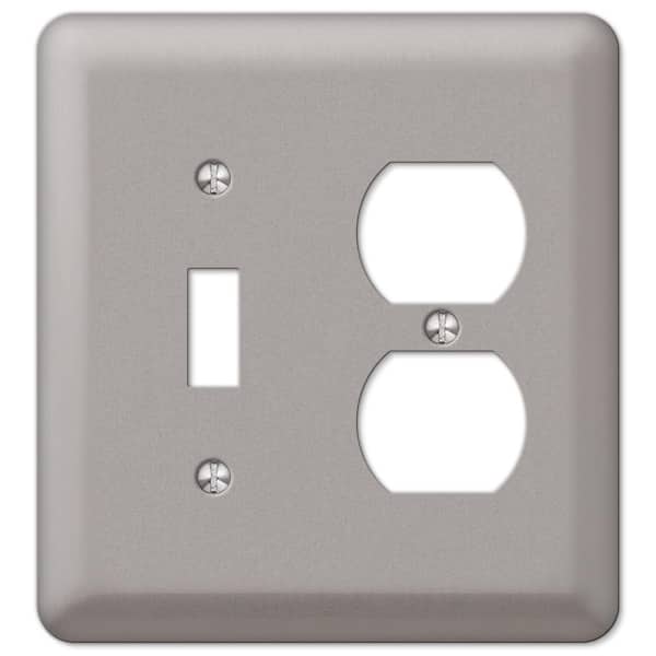 AMERELLE Declan 2 Gang 1-Toggle and 1-Duplex Steel Wall Plate - Pewter