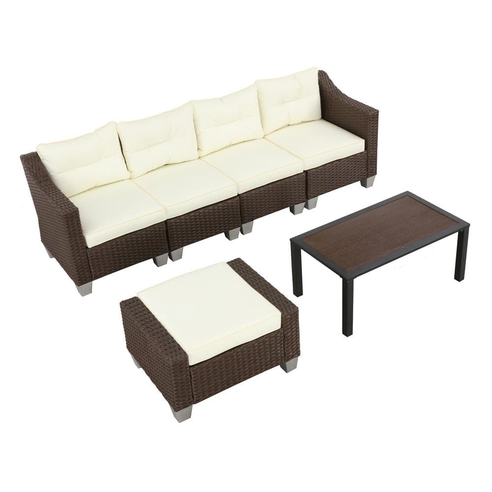 Patio Festival 6Piece Wicker Patio Conversation Set with Beige