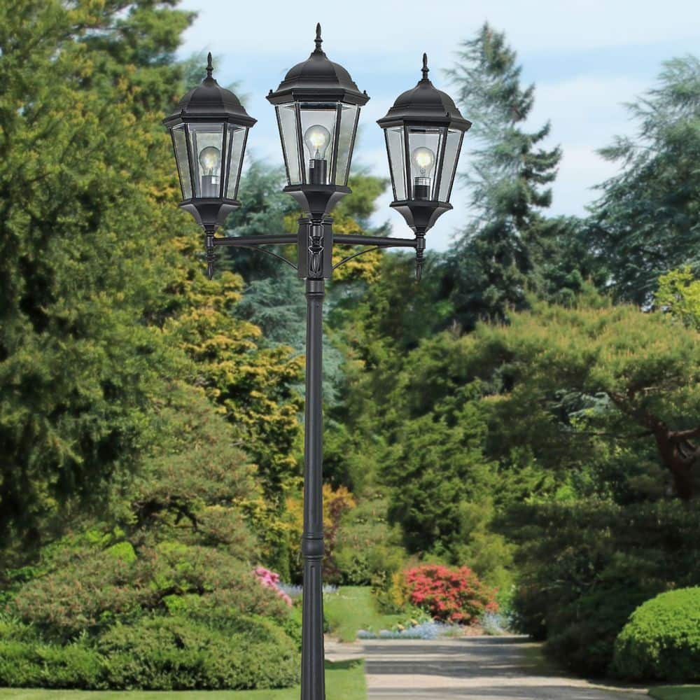 Classical Black Cast Aluminum 98" Outdoor Lamp Post with Clear Glass