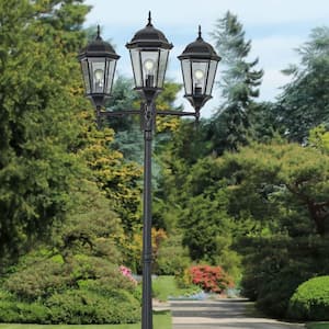Classical 8 ft. 3-Light Black Outdoor Lamp Post Light Fixture Set with Clear Glass