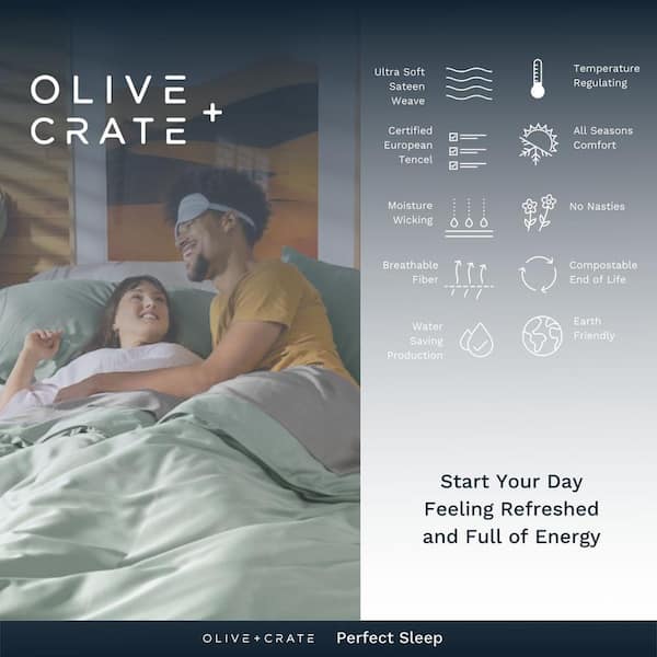 Olive + Crate Sheets - Eucalyptus Cooling Sheets for Hot Sleepers & Night Sweats, King / Spring Sage