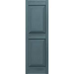 12 in. x 39 in. Raised Panel Vinyl Exterior Shutters Pair in Wedgewood Blue