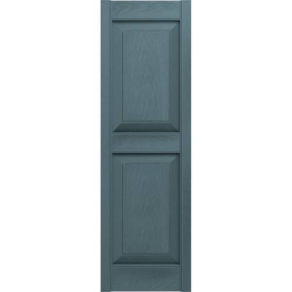 Builders Edge 12 in. x 59 in. Raised Panel Vinyl Exterior Shutters Pair in Wedgewood Blue