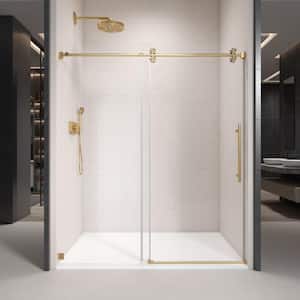 60 in. W. x 60 in. H Single Sliding Frameless Tub Door/Enclosure in Brushed Gold with Clear Glass
