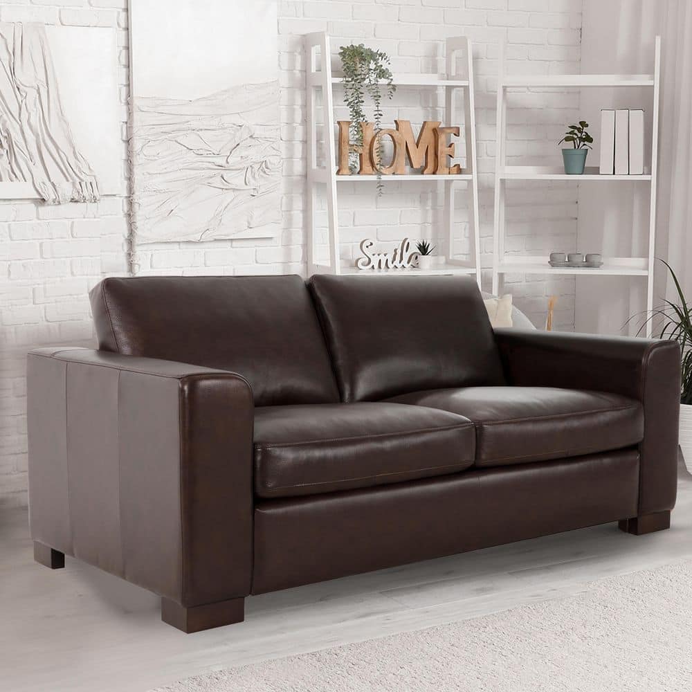 MAYKOOSH 72 in. Contemporary Espresso Genuine Leather 2-Seat
