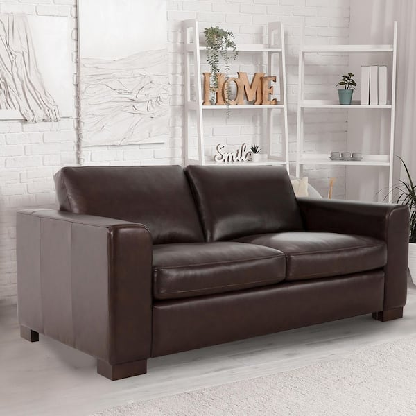 72 in. Contemporary Espresso Genuine Leather 2-Seat Oversized Loveseat