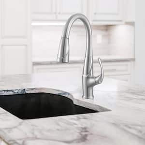 Eliya Single-Handle Pull-Down Sprayer Kitchen Faucet with Deckplate in Brushed Nickel
