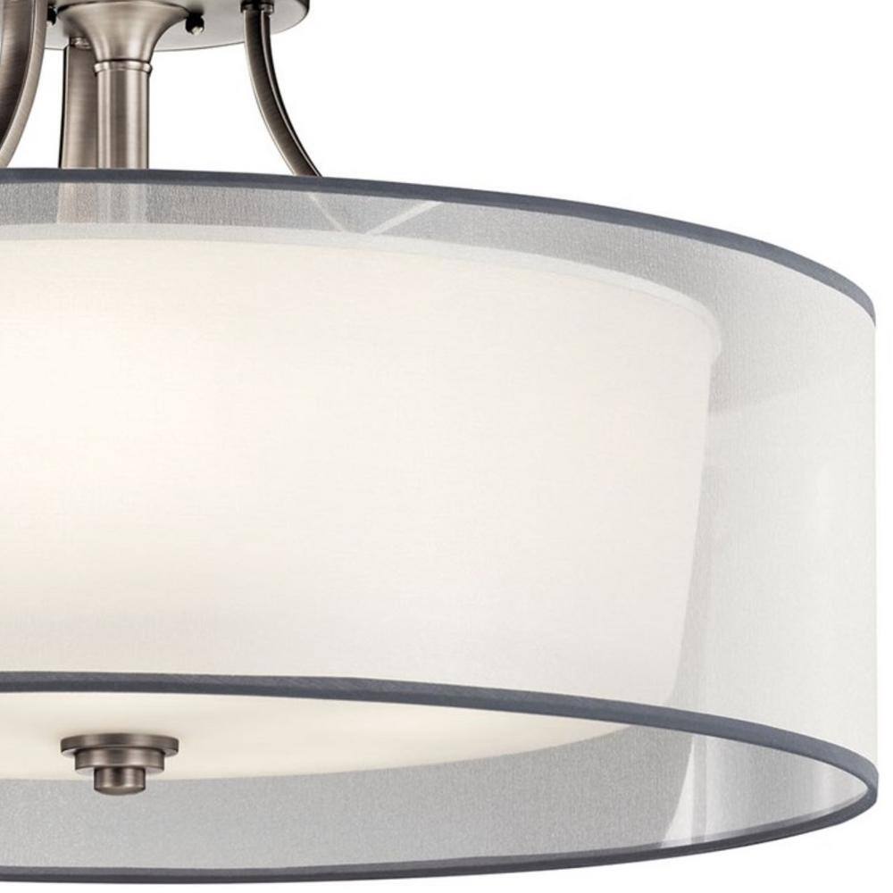 Antique Pewter 28" Glass Drum Semi-Flush Ceiling Light