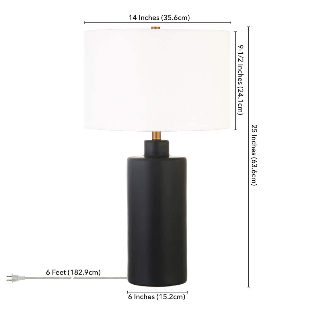 Matte Black Ceramic Nightstand Lamp with White Linen Shade