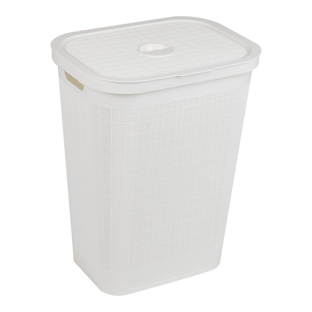White Large Slim Plastic Laundry Hamper with Lid