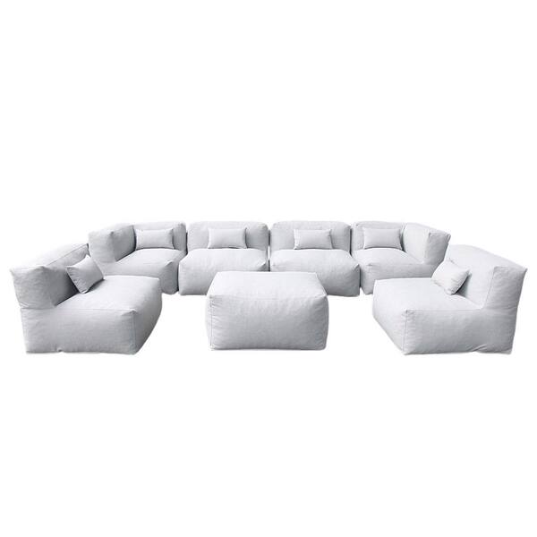 Outdoor Patio Conversation Seating Set, Patio Furniture Dense Foam Pool Loungers Lazy Sofa for Outside, Light Gray