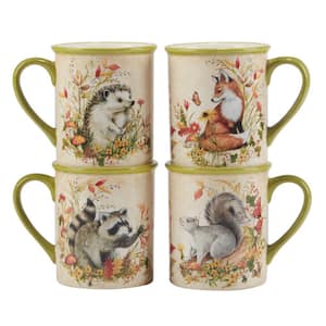 18 Oz. Multi-Colored Earthenware Woodland Critters Beverage Mugs (Set of 4)