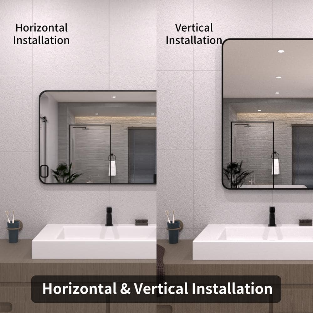 24 x 36 Inch Black Aluminum Rectangular Bathroom Vanity Mirror