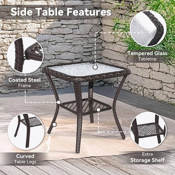 5-Piece Brown Wicker Outdoor Rocking Chair Conversation Set with Beige Cushions