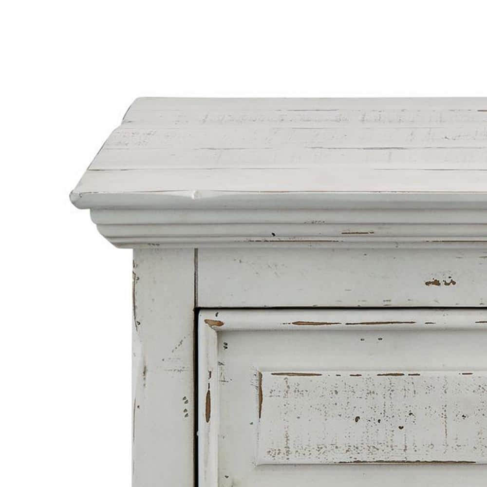 Ruma White 5-Drawer Rustic Pine Wood Chest
