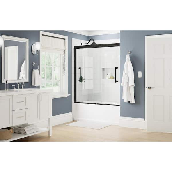 Delta Ashmore 54-5/8 to 60 in. W x 60-3/8 in. H Semi-Frameless Sliding Bathtub Door in Matte Black with 5/16 in. Clear Glass