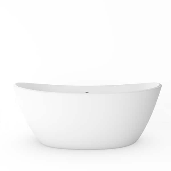 castellousa Manhattan 59.05 in. Solid Surface Stone Resin Flatbottom Bathtub in Matte White