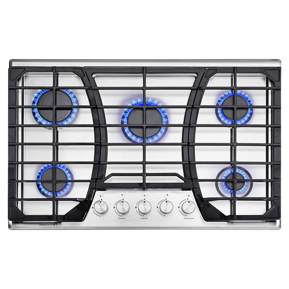 30 in. Gas-on-Glass Gas Cooktop in Stainless Steel with 5 Italy Sabaf Sealed Burners, Silver