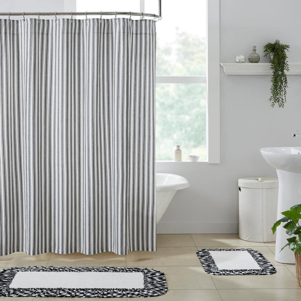 Sawyer Mill Black and White Ticking Stripe Fabric Shower Curtain 72x72
