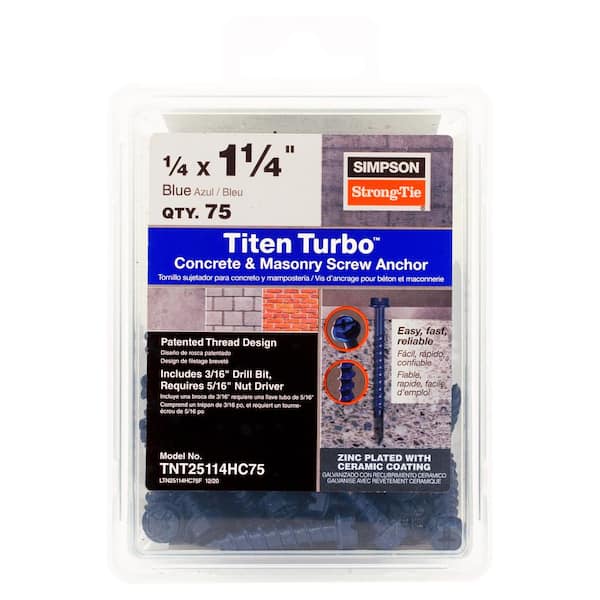 Simpson Strong-Tie Titen Turbo 1/4 in. x 1-1/4 in. Hex-Head Concrete and Masonry Screw, Blue (75-Pack)