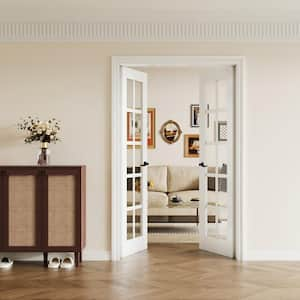 48 in. x 80 in. Universal Handed 10-Lite Clear Glass White Solid Core MDF Double Prehung French Door with Assemble Jamb