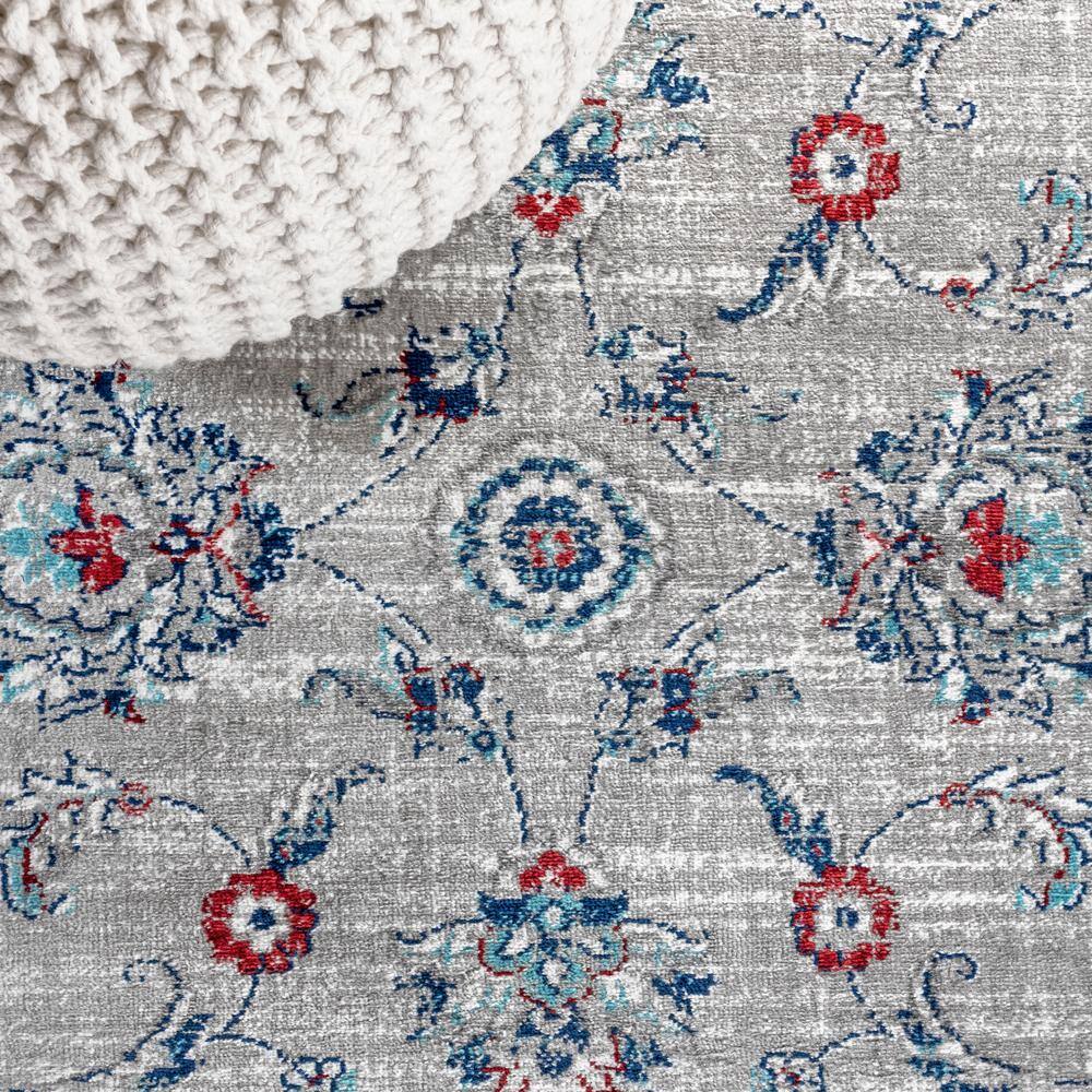 Elegant Light Grey & Red Vintage Synthetic Area Rug 8' x 10'