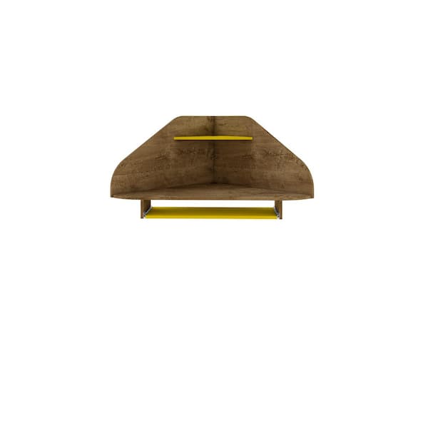 Manhattan Comfort Bradley Rustic Brown and Yellow Floating Corner Desk with Keyboard Shelf