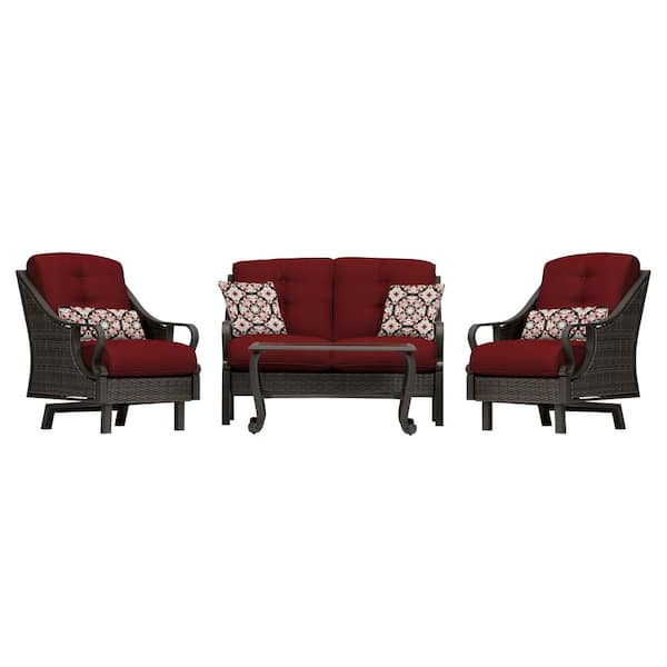 Document bijgeloof merk op Hanover Ventura 4-Piece All-Weather Wicker Patio Seating Set with Crimson  Red Cushions, 4-Pillows, Coffee Table VENTURA4PC-RED - The Home Depot