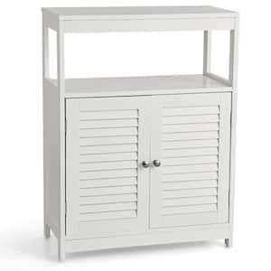 23.5 in. W x 12 in. D x 31.5 in. H White Free Standing Corner Linen Cabinet with Double Shutter Doors in White