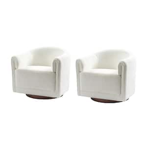 Hugues Modern Ivory Polyester Swivel Chair with Sturdy Wooden Base (Set of 2)