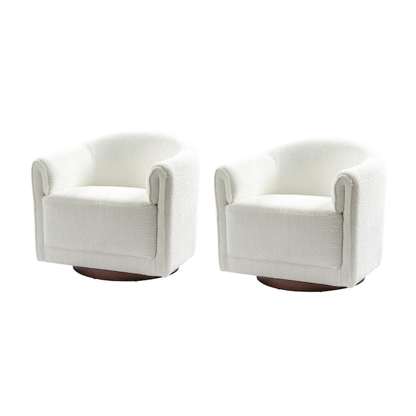 JAYDEN CREATION Hugues Modern Ivory Polyester Swivel Chair with Sturdy Wooden Base (Set of 2)